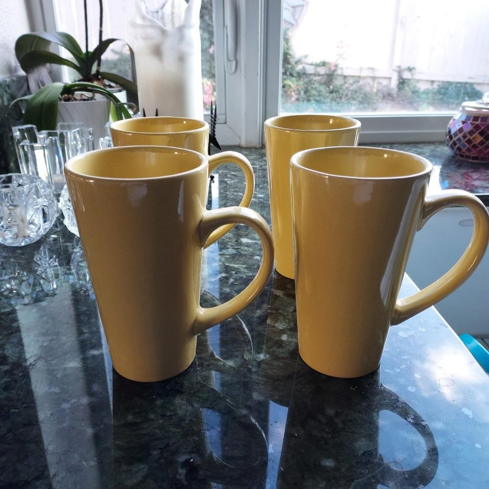 EUC 4 sunny yellow ceramic mugs